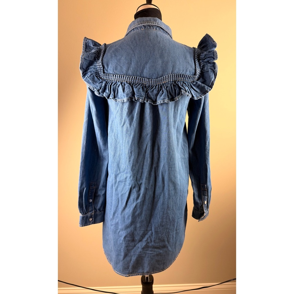 Pilcro Anthropologie Denim Ruffle Snap Front Shirt Dress Medium Wash Blue Small - Picture 5 of 9